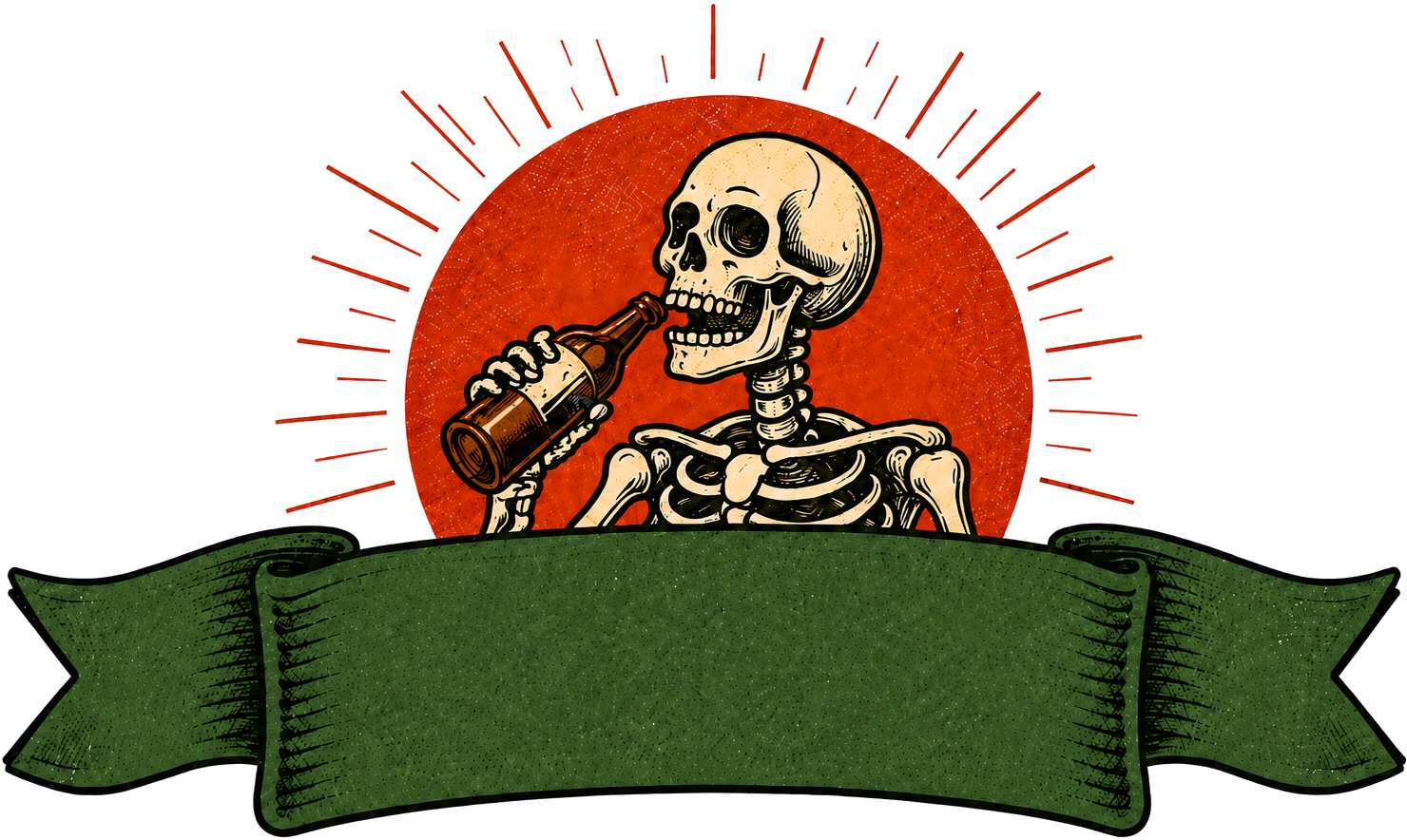 Vintage skeleton drinking from a bottle
